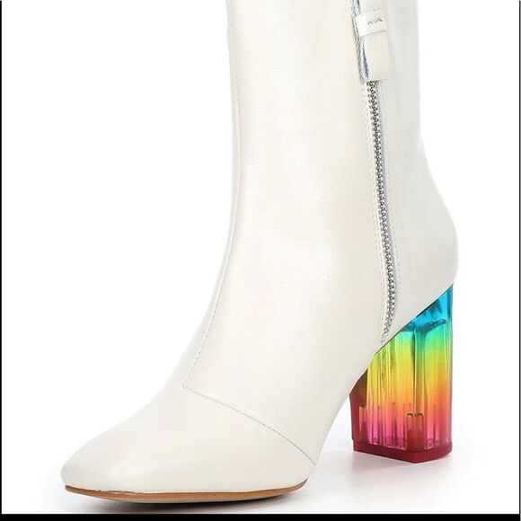 New Kurt Geiger London, the Rainbow  Leather Block Heel Booties - Picture 3 of 5